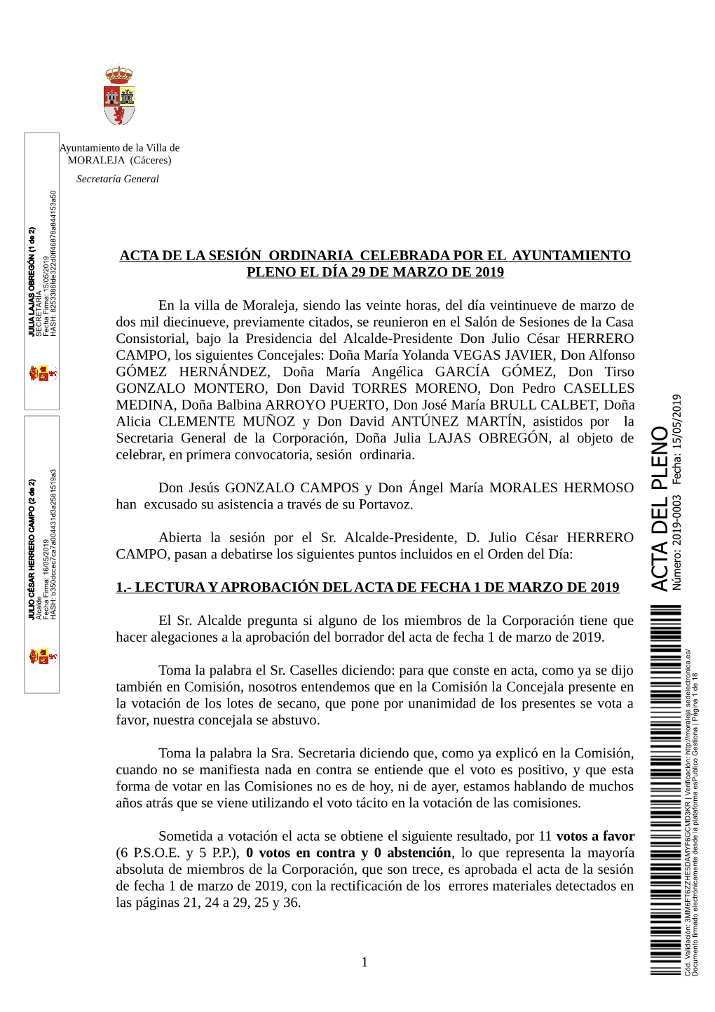 Acta De La Sesión Extraordinaria Y Urgente