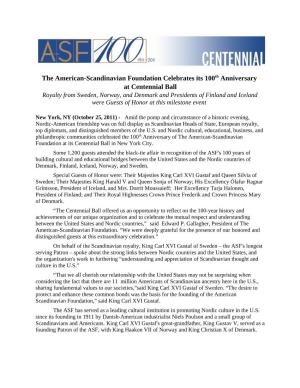 Download ASF Centennial Ball Press Release