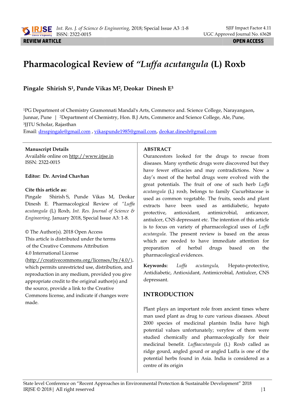 Pharmacological Review of “Luffa Acutangula (L) Roxb