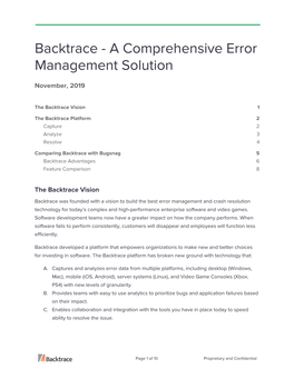 Backtrace - a Comprehensive Error Management Solution