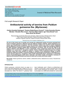 Antibacterial Activity of Tannins from Psidium Guineense Sw. (Myrtaceae)
