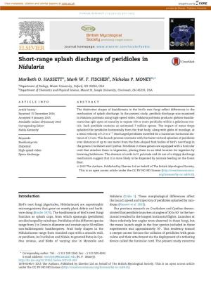 Short-Range Splash Discharge of Peridioles in Nidularia