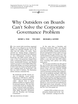 Why Outsiders on Boards Can't Solve the Corporate Governance Problem
