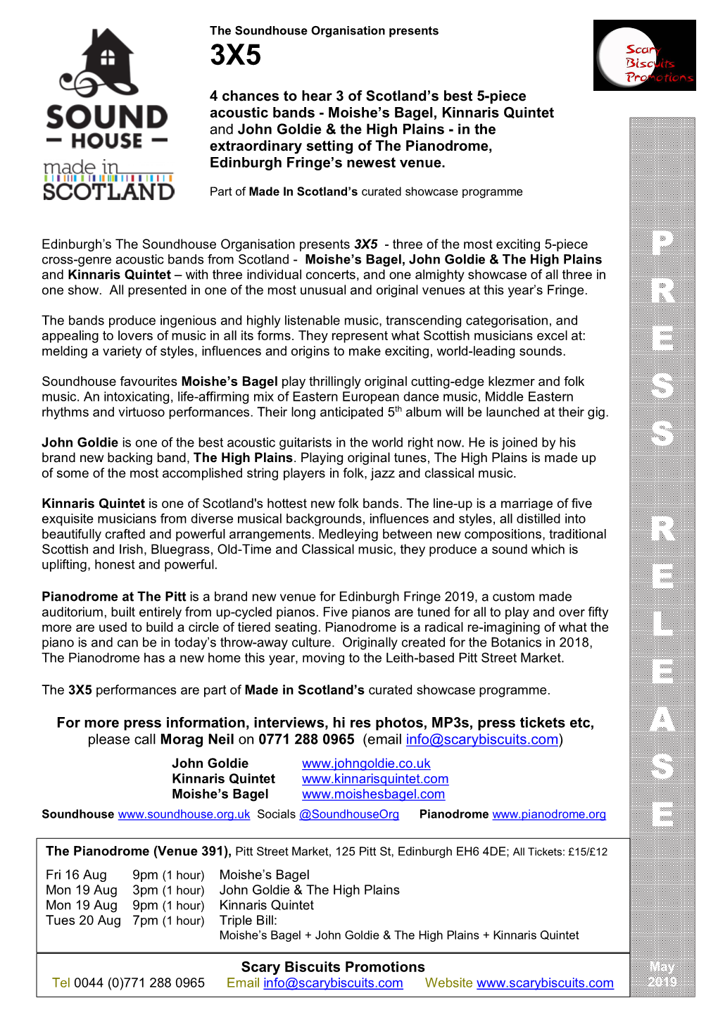 Press Release – 3X5 – Soundhouse- Ed Fringe