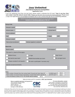 Jazz Band Application Form for Each Jazz Band You Wish to Enter for Participation