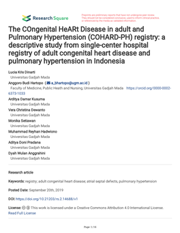The Congenital Heart Disease in Adult and Pulmonary Hypertension