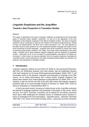 Linguistic Scepticism and the Jung-Wien Towards a New Perspective in Translation Studies