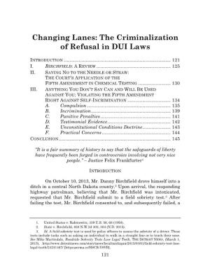 Changing Lanes: the Criminalization of Refusal in DUI Laws
