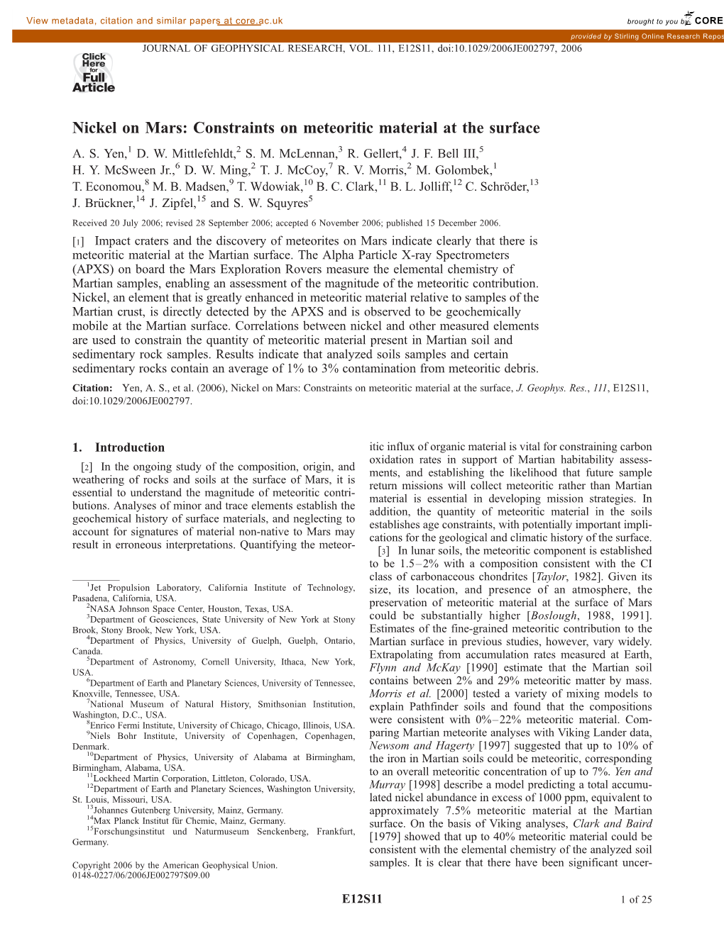 Nickel on Mars: Constraints on Meteoritic Material at the Surface A