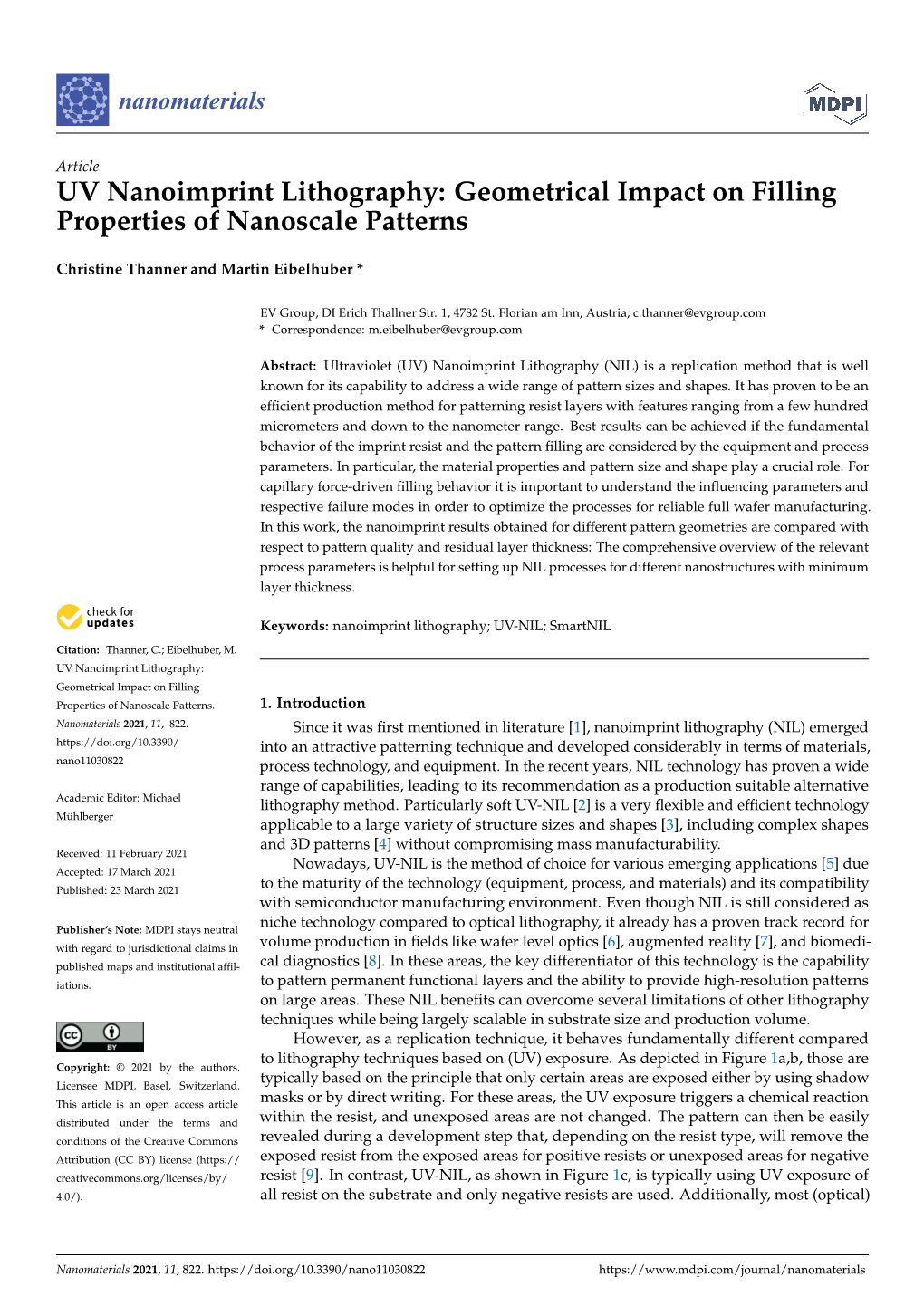 UV Nanoimprint Lithography: Geometrical Impact on Filling Properties of Nanoscale Patterns