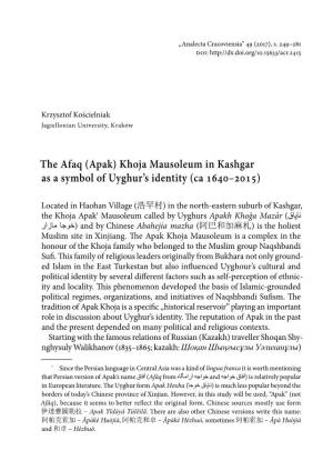 (Apak) Khoja Mausoleum in Kashgar As a Symbol of Uyghur's Identity