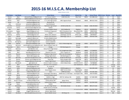 2015-16 M.I.S.C.A. Membership List Updated: February 10, 2016