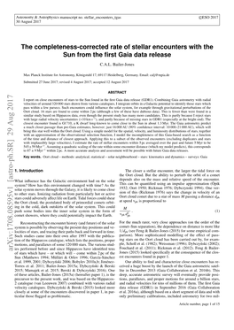 The Completeness-Corrected Rate of Stellar Encounters with the Sun from the ﬁrst Gaia Data Release C.A.L