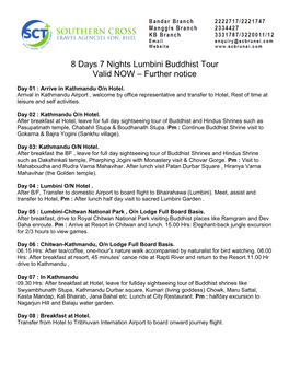 8 Days 7 Nights Lumbini Buddhist Tour Valid NOW – Further Notice