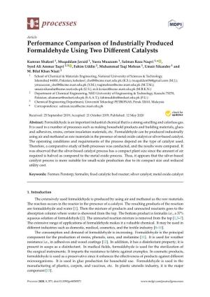 Performance Comparison of Industrially Produced Formaldehyde Using Two Diﬀerent Catalysts