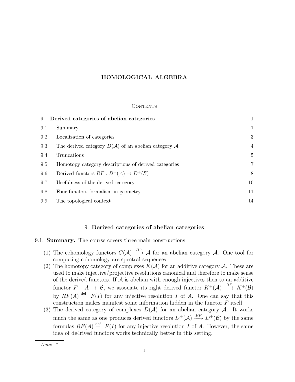 Chapter 9. Derived Categories