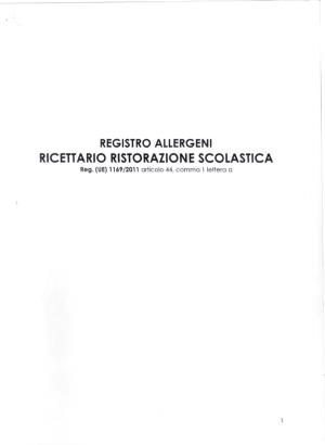 REGISTRO ALLERGENI RICETTARIO RISTORAZIONE SCOLASTICA Reg