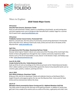 More to Explore 2018 Toledo Major Events