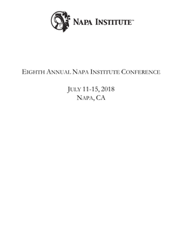July 11-15, 2018 Napa, Ca