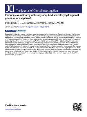 Immune Exclusion by Naturally Acquired Secretory Iga Against Pneumococcal Pilus-1