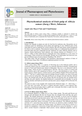 Phytochemical Analysis of Fruit Pulp of Albizia Saman (Jacq.)