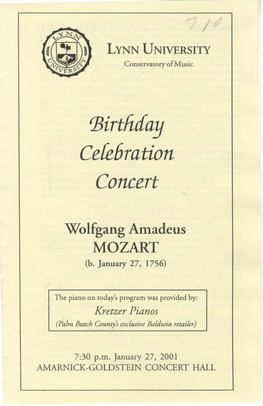 2000-2001 Bithday Celebration Concert: Wolfgang Amadeus Mozart