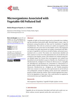 Microorganisms Associated with Vegetable Oil Polluted Soil