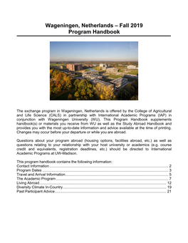 Wageningen, Netherlands – Fall 2019 Program Handbook