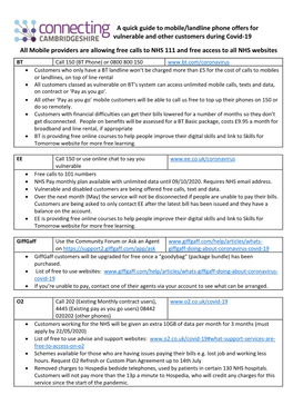 A Quick Guide to Mobile/Landline Phone Offers for Vulnerable and Other Customers During Covid-19