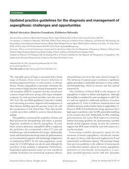 Updated Practice Guidelines for the Diagnosis and Management of Aspergillosis: Challenges and Opportunities