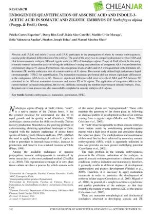 ENDOGENOUS QUANTIFICATION of ABSCISIC ACID and INDOLE-3- ACETIC ACID in SOMATIC and ZIGOTIC EMBRYOS of Nothofagus Alpina (Poepp