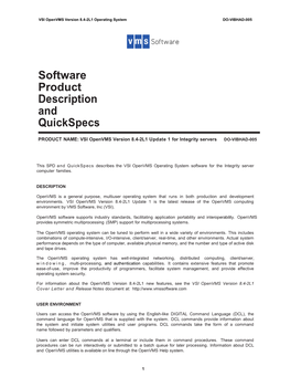 Software Product Description and Quickspecs