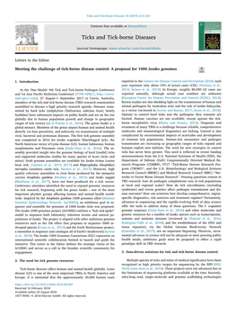 Meeting the Challenge of Tick-Borne Disease Control a Proposal For