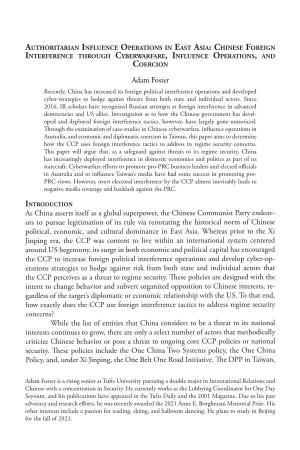 Authoritarian Influence Operations in East Asia: Chinese Foreign Interference Through Cyberwarfare, Influence Operations, and Coercion