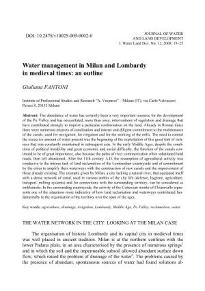 Water Management in Milan and Lombardy in Medieval Times: an Outline