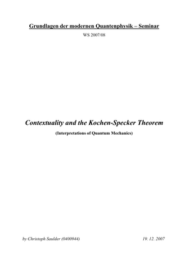 Contextuality and the Kochen-Specker Theorem