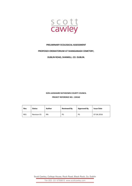 Preliminary Ecological Assessment Proposed Crematorium at Shanganagh Cemetery, Dublin Road, Shankill. Co. Dublin