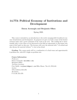 Political Economy of Institutions and Development