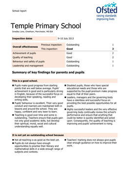 Temple Primary School Smedley Lane, Cheetham, Manchester, M8 8SA