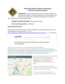 2020 Indiana/Illinois Chapter Annual Report Forest Fire Lookout Association