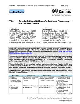 Adjustable Cranial Orthoses for Positional Plagiocephaly and Craniosynostoses Page 1 of 16