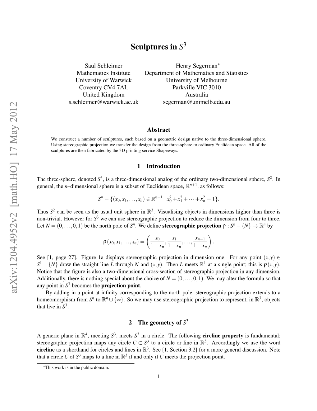 Arxiv:1204.4952V2 [Math.HO] 17 May 2012