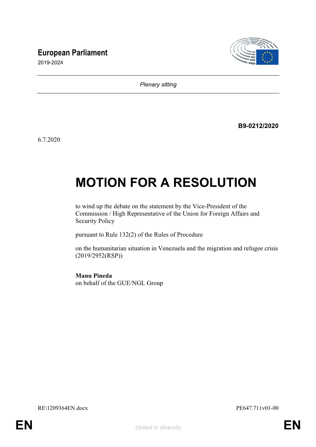 En En Motion for a Resolution