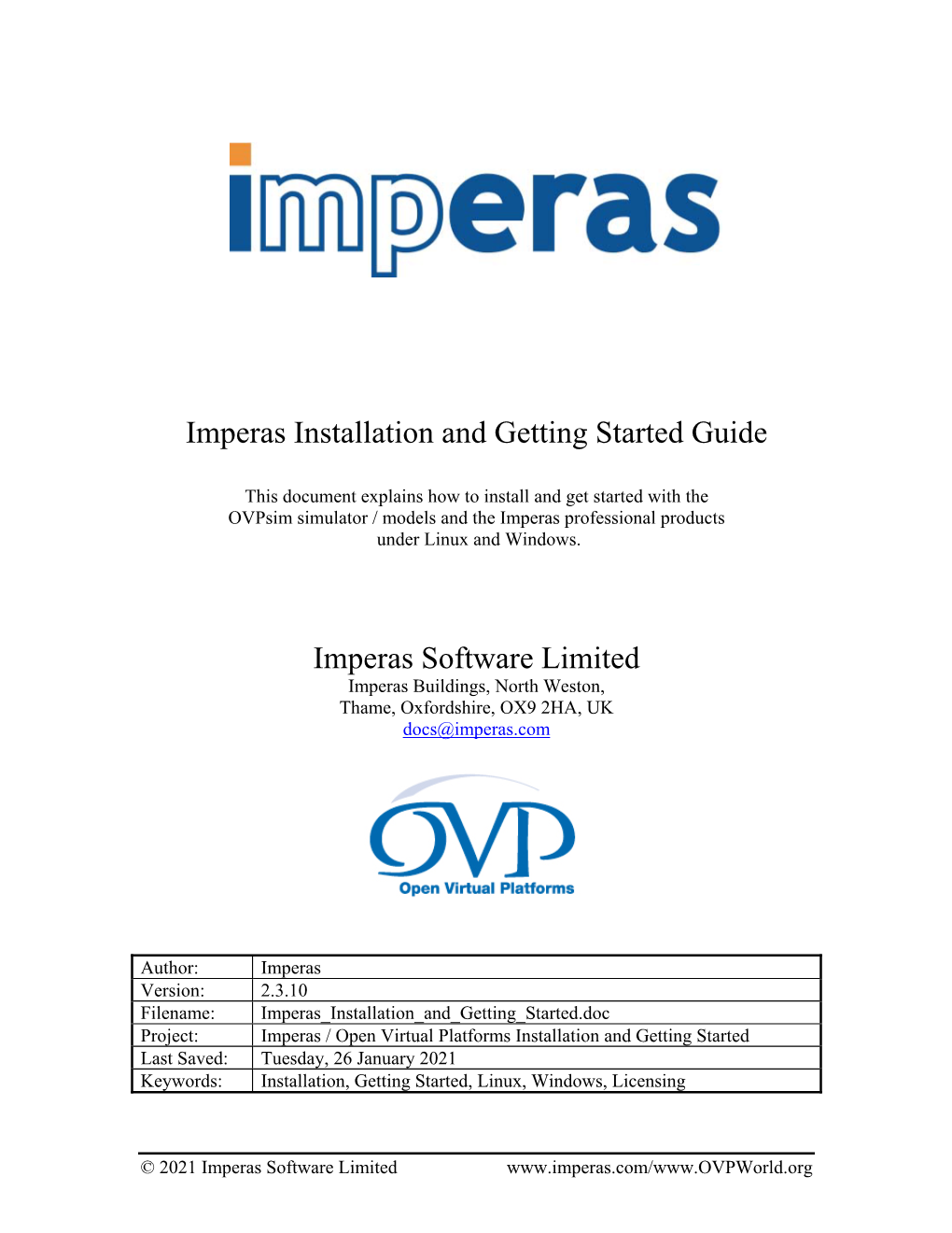 Imperas Installation and Getting Started Guide
