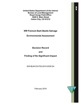 NW Fremont Bark Beetle Salvage Environmental Assessment Decision Record and Finding of No Significant Impact