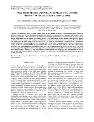 Prey Preferences and Prey Acceptance in Juvenile Brown Treesnakes (Boiga Irregularis)