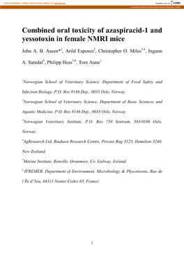 Combined Oral Toxicity of Azaspiracid-1 and Yessotoxin in Female NMRI Mice