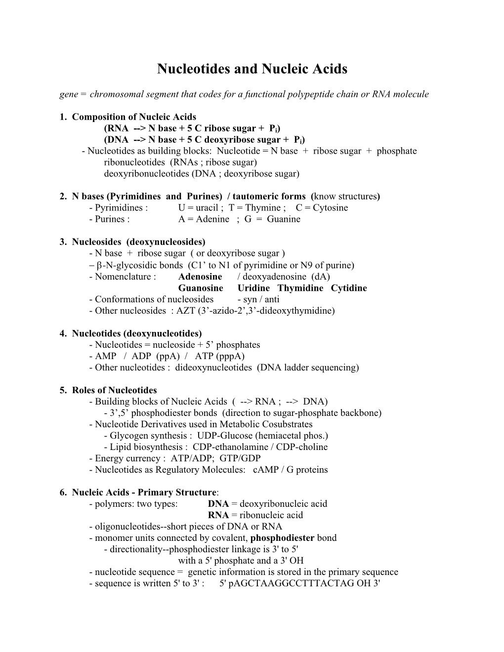 Nucleotides and Nucleic Acids