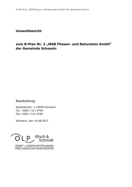 Umweltbericht Zum B-Plan Nr. 2 „MGB Fliesen- Und Naturstein Gmbh“