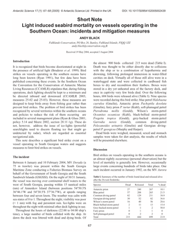 Light Induced Seabird Mortality on Vessels Operating in the Southern